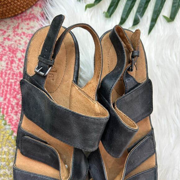 Bussola Black Boho Leather Sling Back Platform Wedge Trinidad Sandal 40 / 9-9.5 - Picture 5 of 11